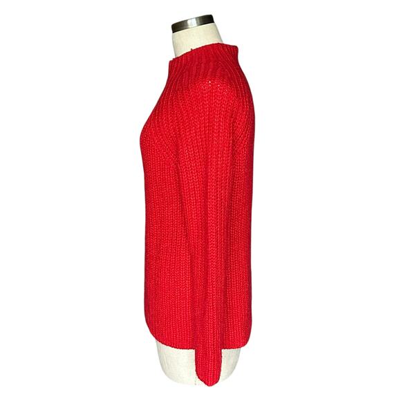 BODEN Isabella Vibrant Bold Red Chunky Knit Pullover Mock Neck Sweater Women's S - Picture 3 of 7